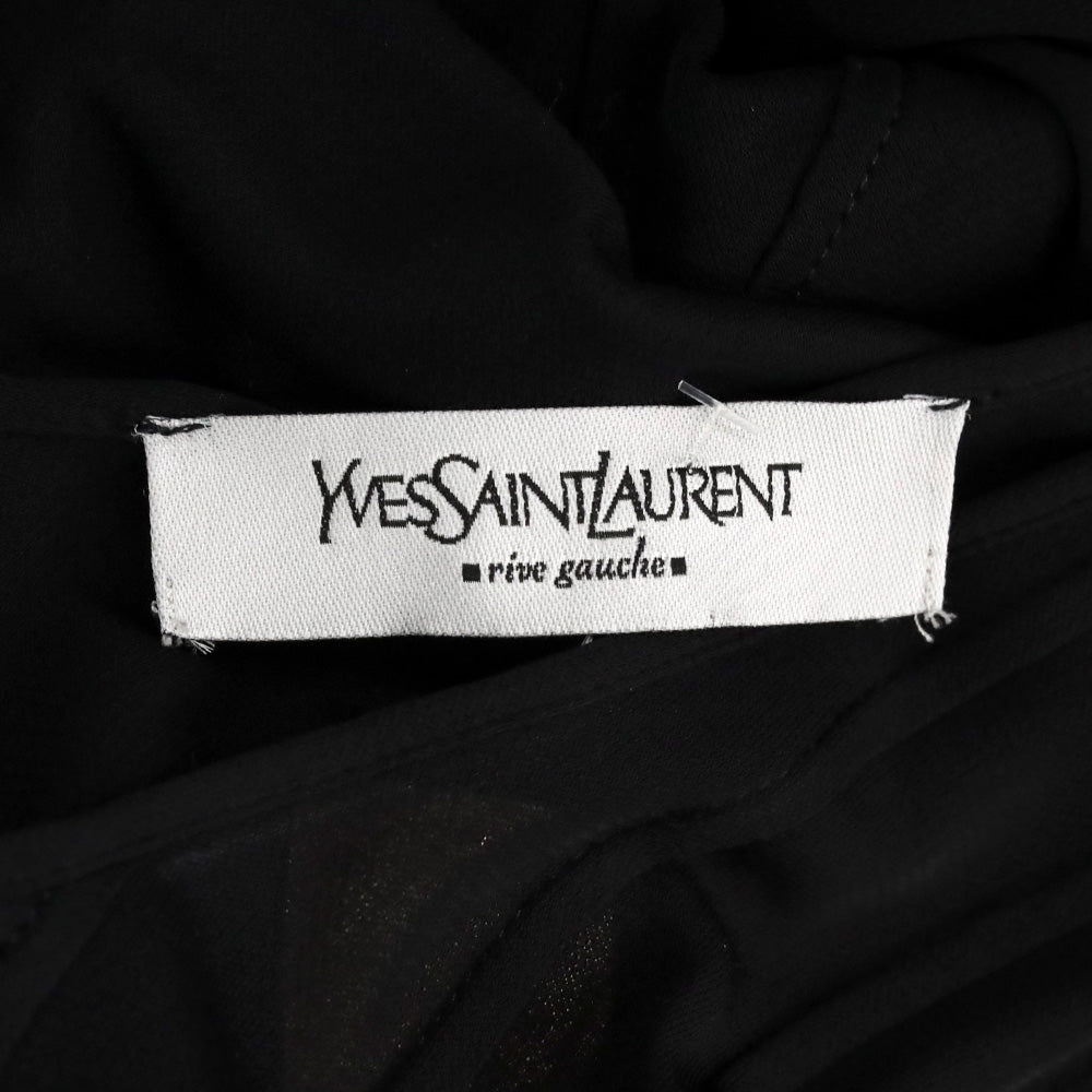 Yves Saint Laurent Black Ribbed Mesh Lettuce Hem Sleeveless Midi Dress