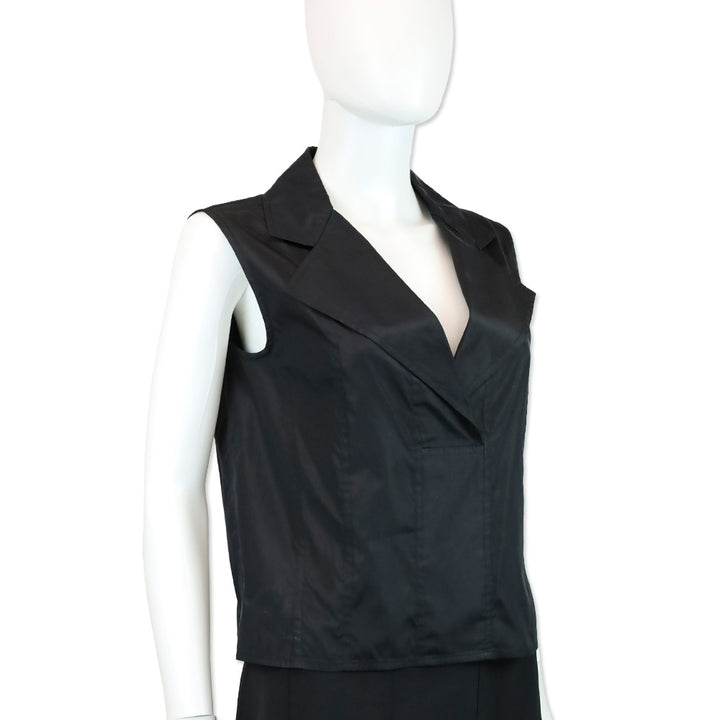 Yves Saint Laurent Black Silk Sleeveless Collared Top