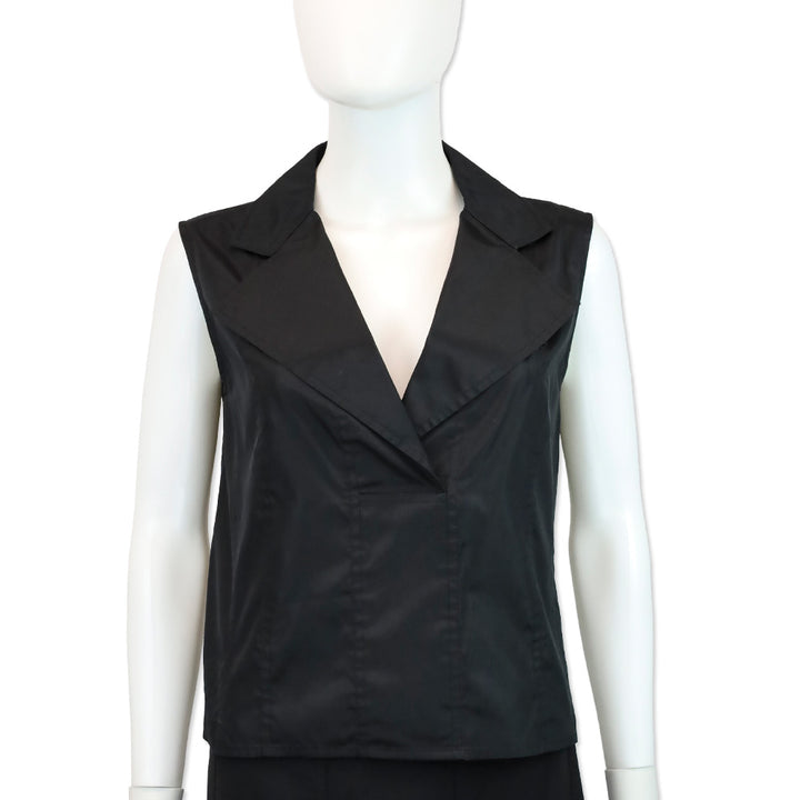 Yves Saint Laurent Black Silk Sleeveless Collared Top