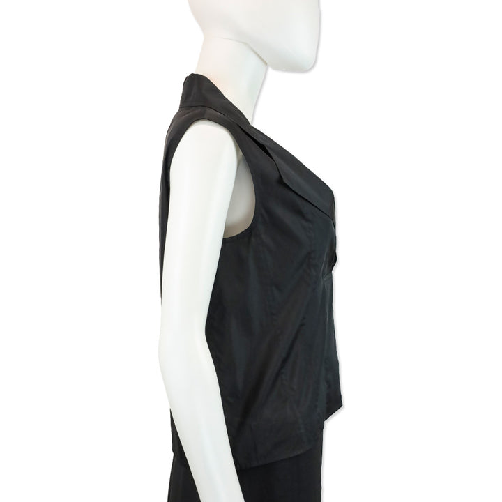 Yves Saint Laurent Black Silk Sleeveless Collared Top