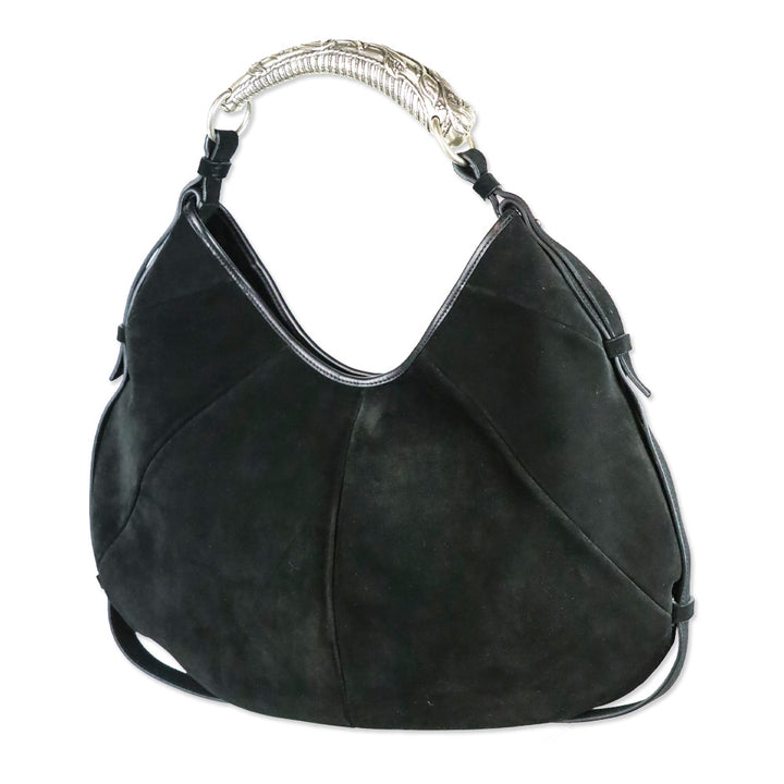 Yves Saint Laurent Black Suede Mombasa Horn Bag