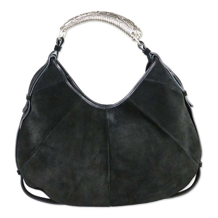 Yves Saint Laurent Black Suede Mombasa Horn Bag