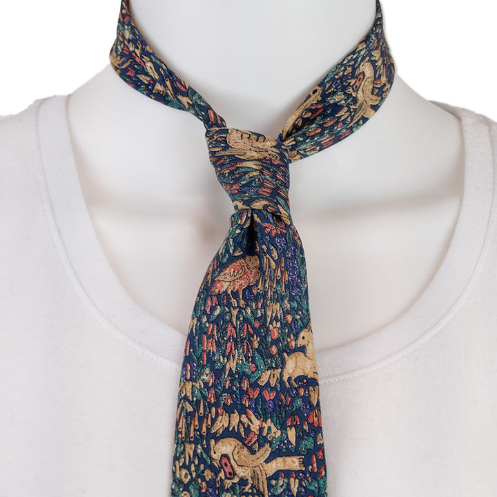 Yves Saint Laurent Blue Silk Floral Animal Motif Tie