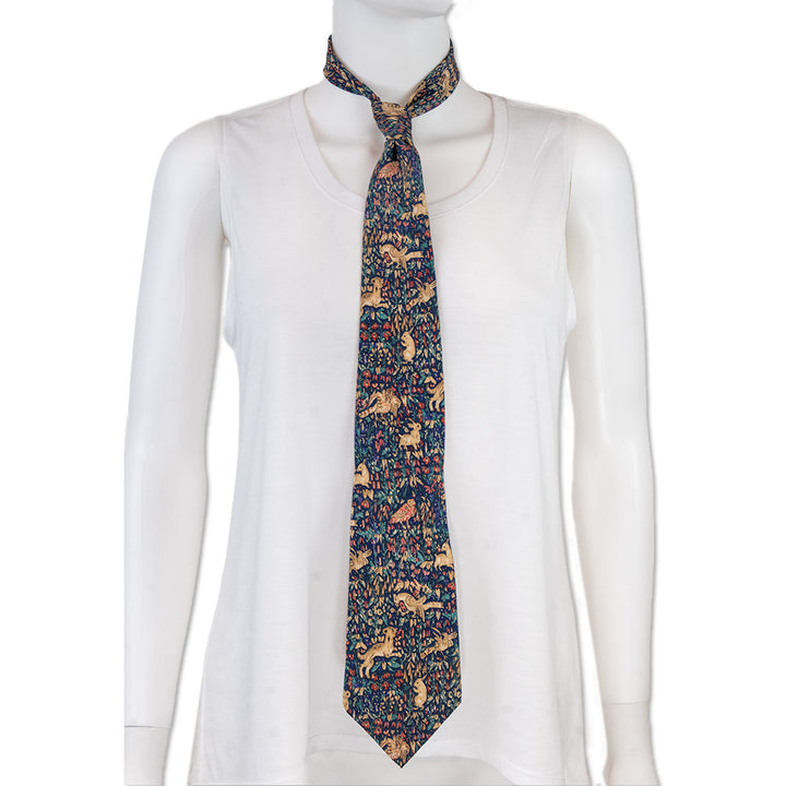 Yves Saint Laurent Blue Silk Floral Animal Motif Tie