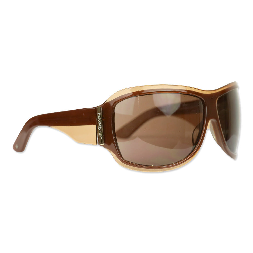 Yves Saint Laurent Brown Acetate Oversized Round Sunglasses
