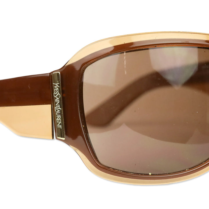 Yves Saint Laurent Brown Acetate Oversized Round Sunglasses