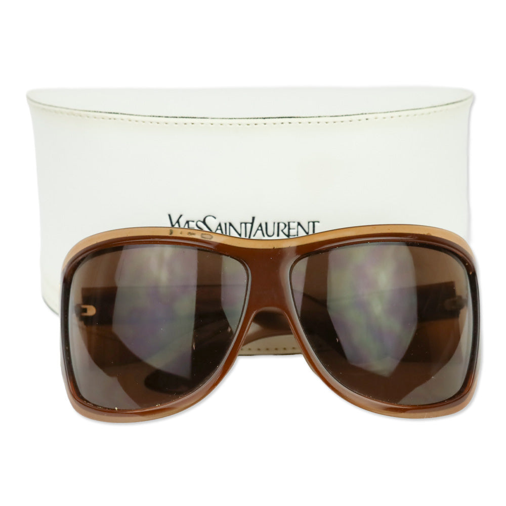 Yves Saint Laurent Brown Acetate Oversized Round Sunglasses