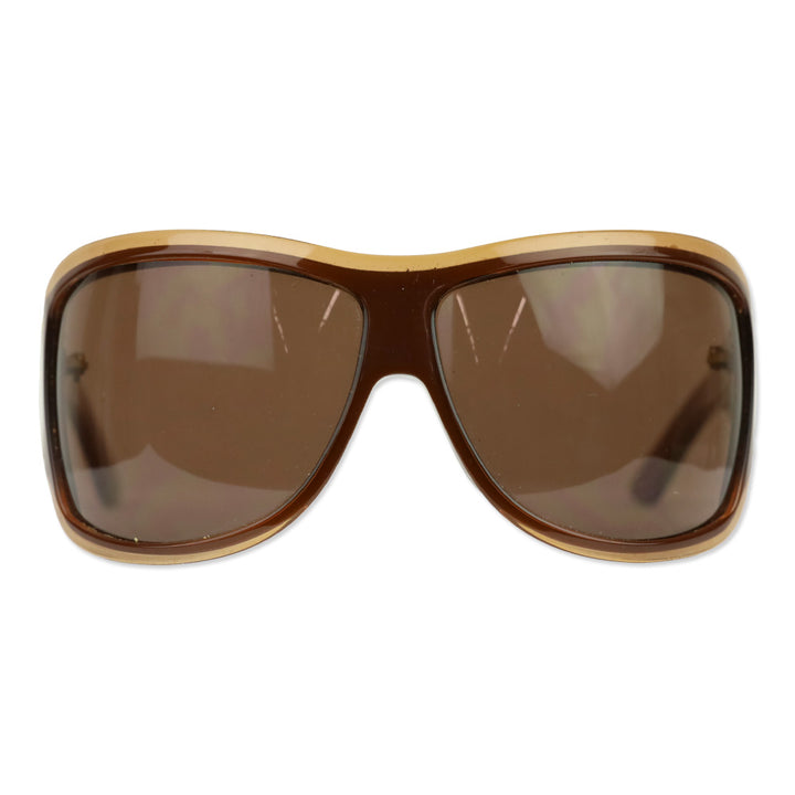 Yves Saint Laurent Brown Acetate Oversized Round Sunglasses