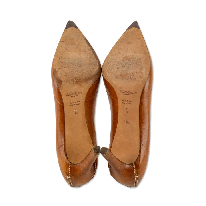 Yves Saint Laurent Brown Leather Pointed Toe Pumps