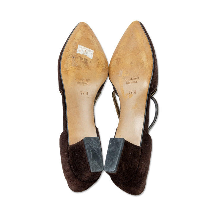 Yves Saint Laurent Brown Suede D'Orsay Pointed Toe Pumps