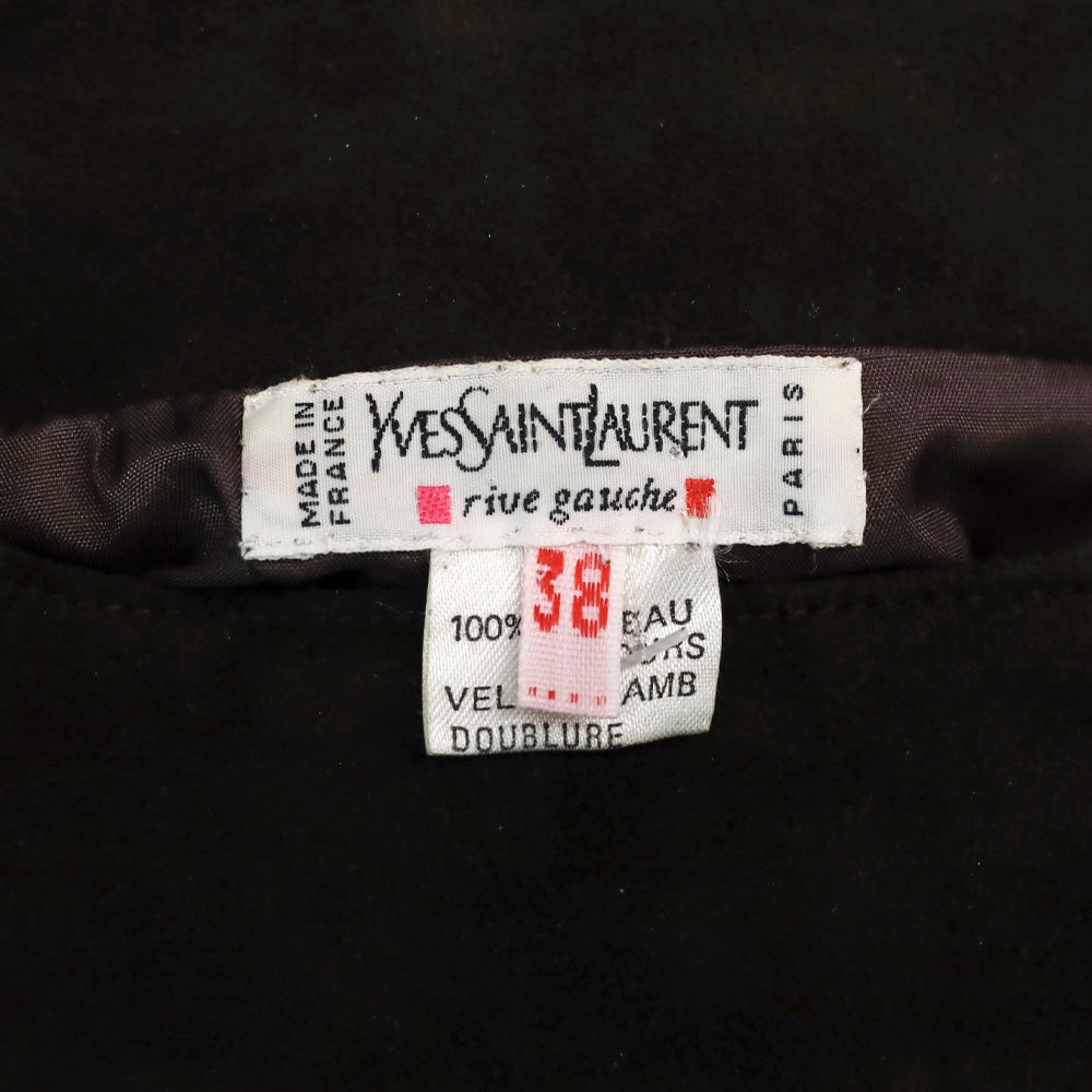 Yves Saint Laurent Brown Suede Midi Skirt with Red Stitch Accent