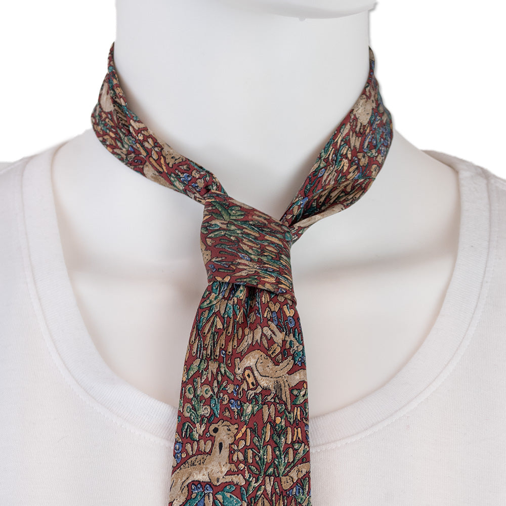 Yves Saint Laurent Burgundy Silk Floral Animal Motif Tie