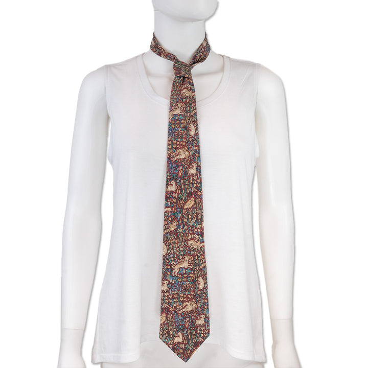 Yves Saint Laurent Burgundy Silk Floral Animal Motif Tie