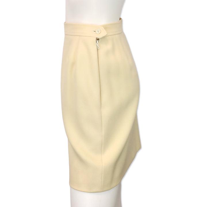 Yves Saint Laurent Cream Wool Midi Skirt