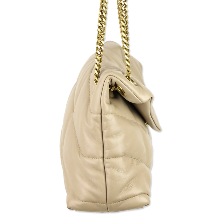 Yves Saint Laurent Dark Beige Quilted Nappa Leather LouLou Puffer Small Shoulder Bag