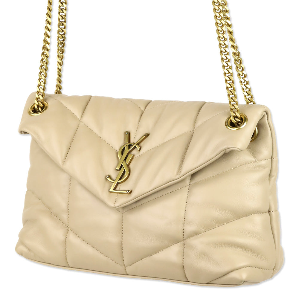 Yves Saint Laurent Dark Beige Quilted Nappa Leather LouLou Puffer Small Shoulder Bag
