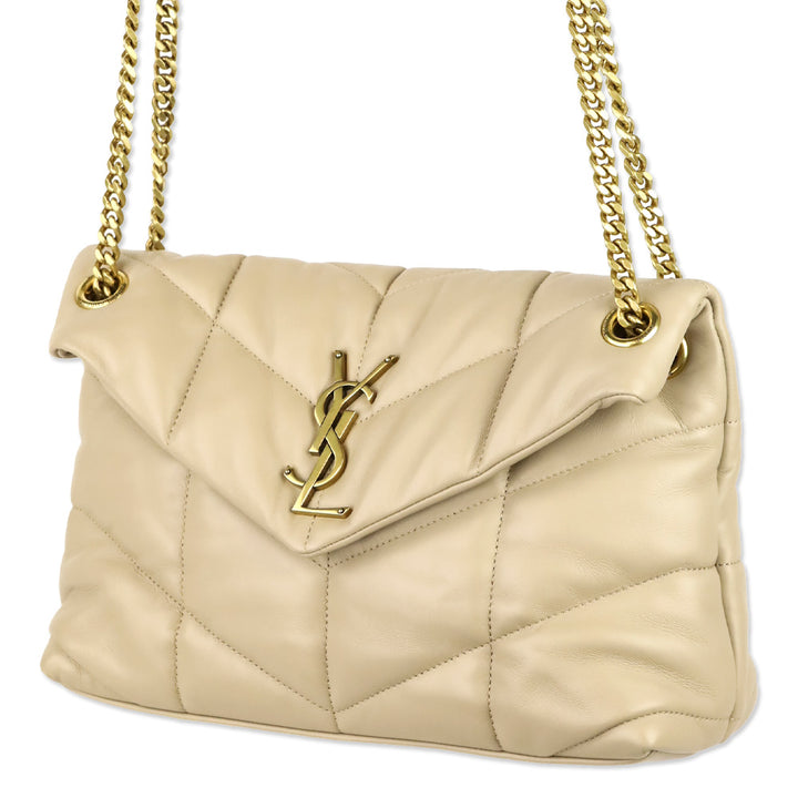 Yves Saint Laurent Dark Beige Quilted Nappa Leather LouLou Puffer Small Shoulder Bag
