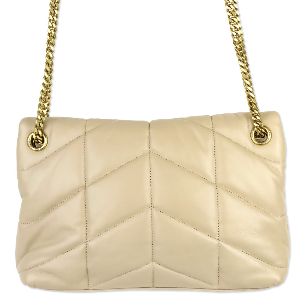 Yves Saint Laurent Dark Beige Quilted Nappa Leather LouLou Puffer Small Shoulder Bag