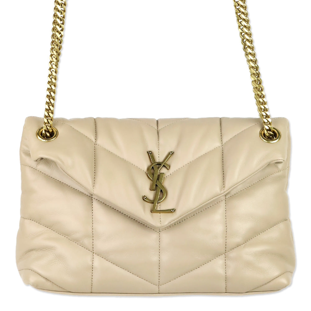 Yves Saint Laurent Dark Beige Quilted Nappa Leather LouLou Puffer Small Shoulder Bag