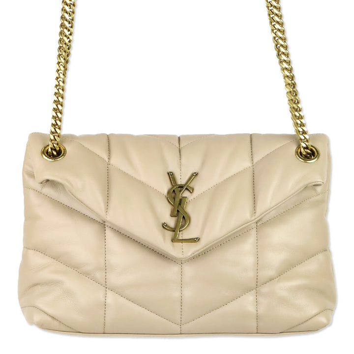 Yves Saint Laurent Dark Beige Quilted Nappa Leather LouLou Puffer Small Shoulder Bag