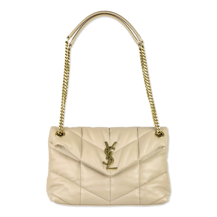 Yves Saint Laurent Dark Beige Quilted Nappa Leather LouLou Puffer Small Shoulder Bag