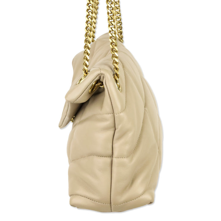Yves Saint Laurent Dark Beige Quilted Nappa Leather LouLou Puffer Small Shoulder Bag