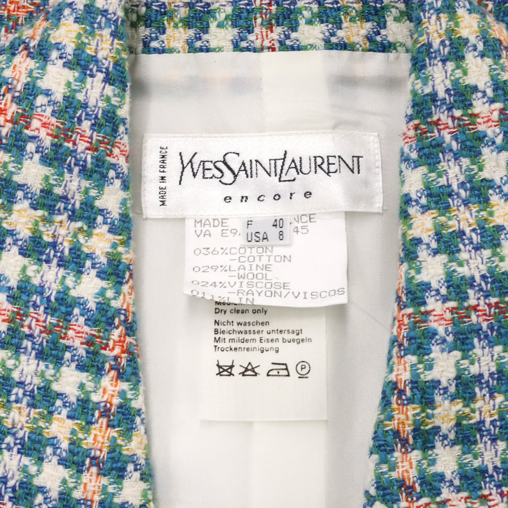 Yves Saint Laurent Encore Blue Multicolor Tweed Blazer