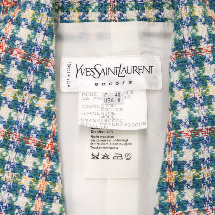 Yves Saint Laurent Encore Blue Multicolor Tweed Blazer