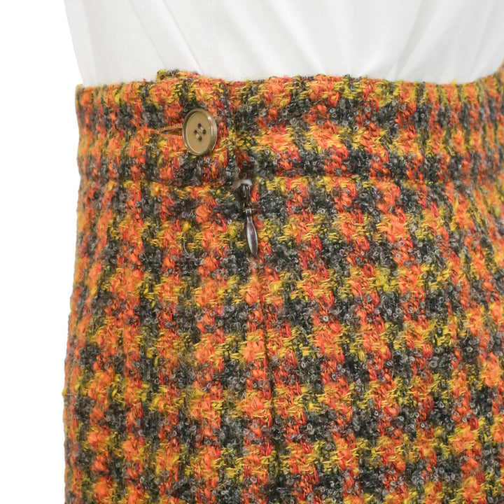 Yves Saint Laurent Encore Yellow/Grey Wool Houndstooth Tweed Midi Skirt