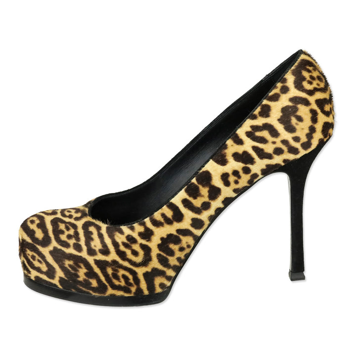 Yves Saint Laurent Leopard Print Pony Hair Tribtoo Platform Pumps