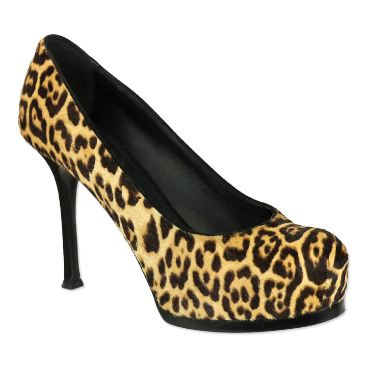 Yves Saint Laurent Leopard Print Pony Hair Tribtoo Platform Pumps