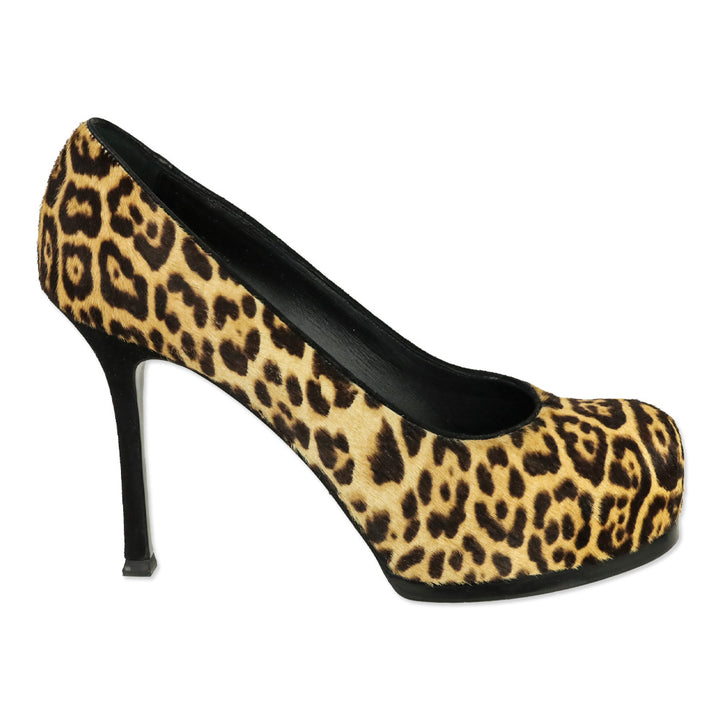 Yves Saint Laurent Leopard Print Pony Hair Tribtoo Platform Pumps