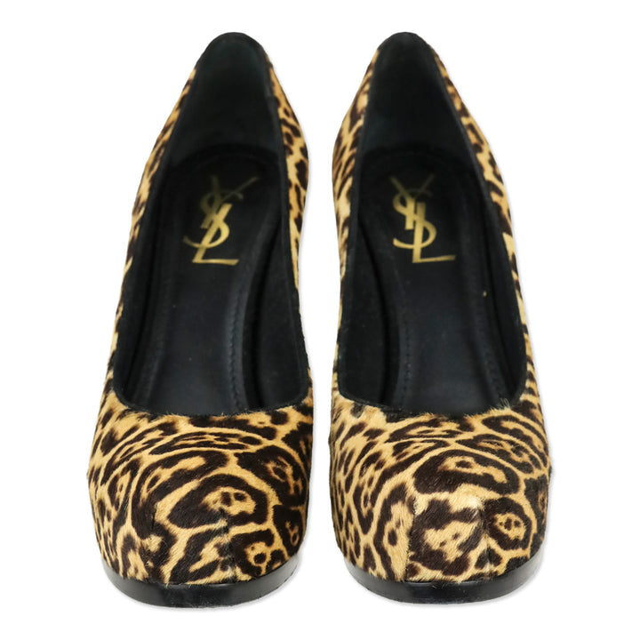 Yves Saint Laurent Leopard Print Pony Hair Tribtoo Platform Pumps