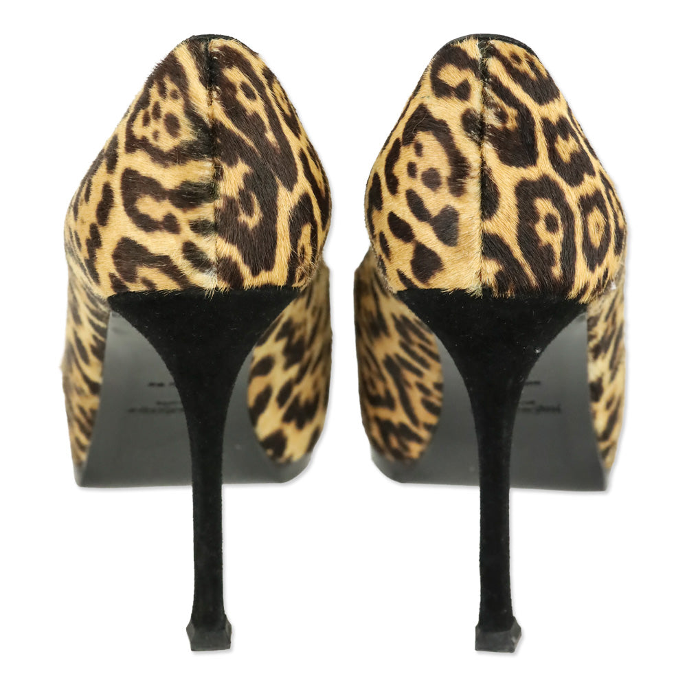 Yves Saint Laurent Leopard Print Pony Hair Tribtoo Platform Pumps