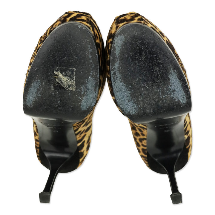 Yves Saint Laurent Leopard Print Pony Hair Tribtoo Platform Pumps