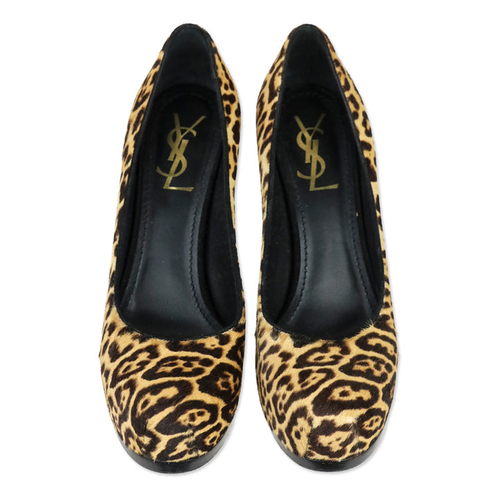 Yves Saint Laurent Leopard Print Pony Hair Tribtoo Platform Pumps
