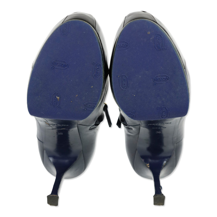Yves Saint Laurent Navy Blue Leather Cap Toe Tribtoo Ankle Boots