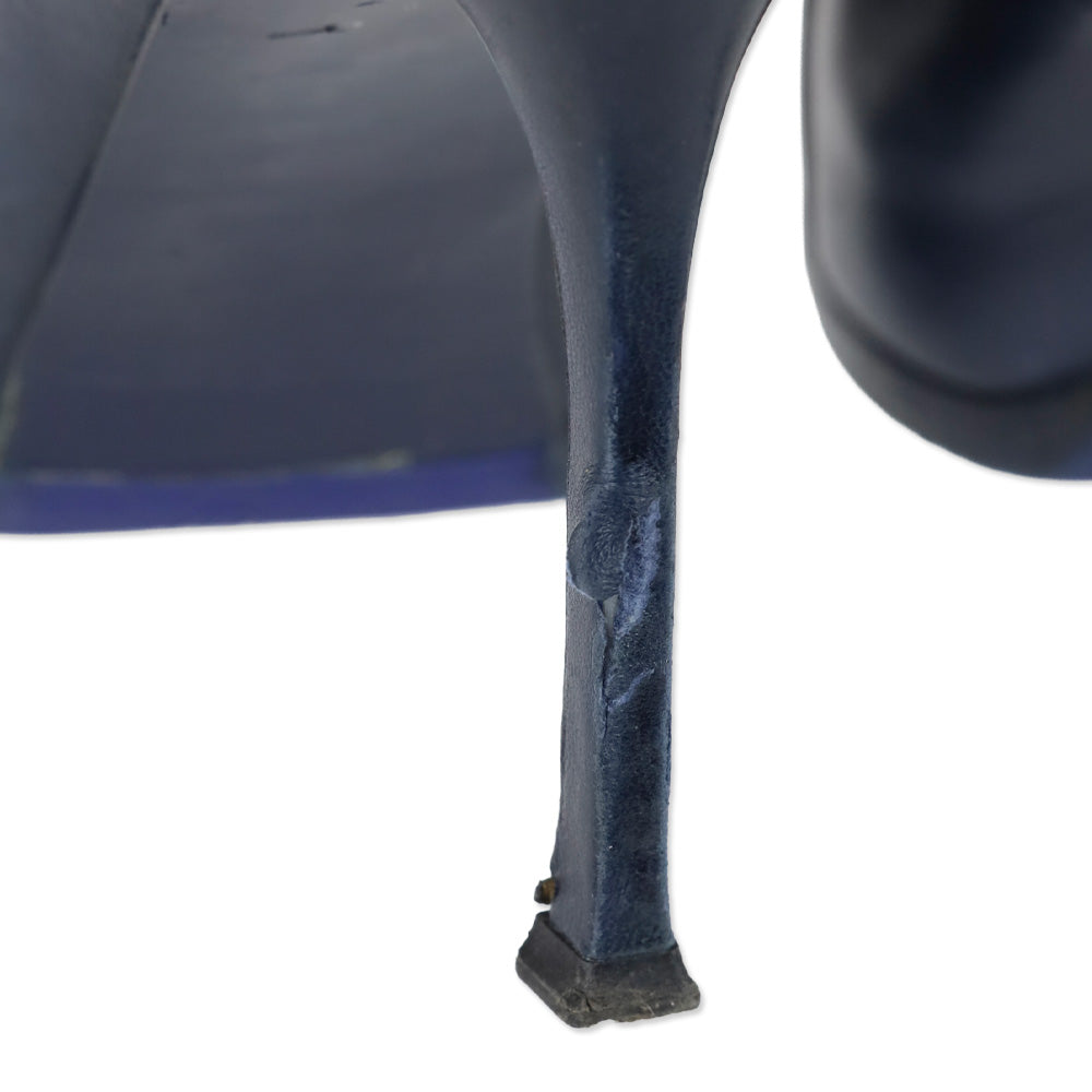 Yves Saint Laurent Navy Blue Leather Cap Toe Tribtoo Ankle Boots