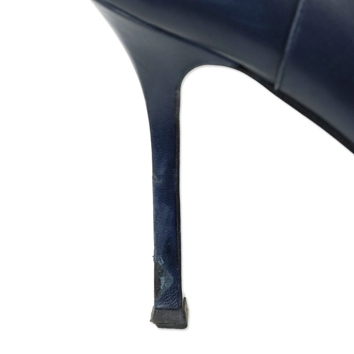 Yves Saint Laurent Navy Blue Leather Cap Toe Tribtoo Ankle Boots