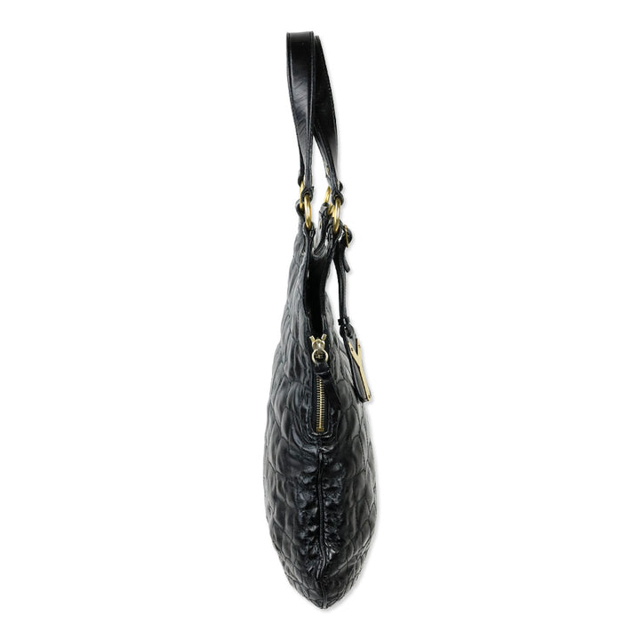 Yves Saint Laurent Rive Gauche Black Croc Quilted Patent Leather Metropolis Tribute Bag