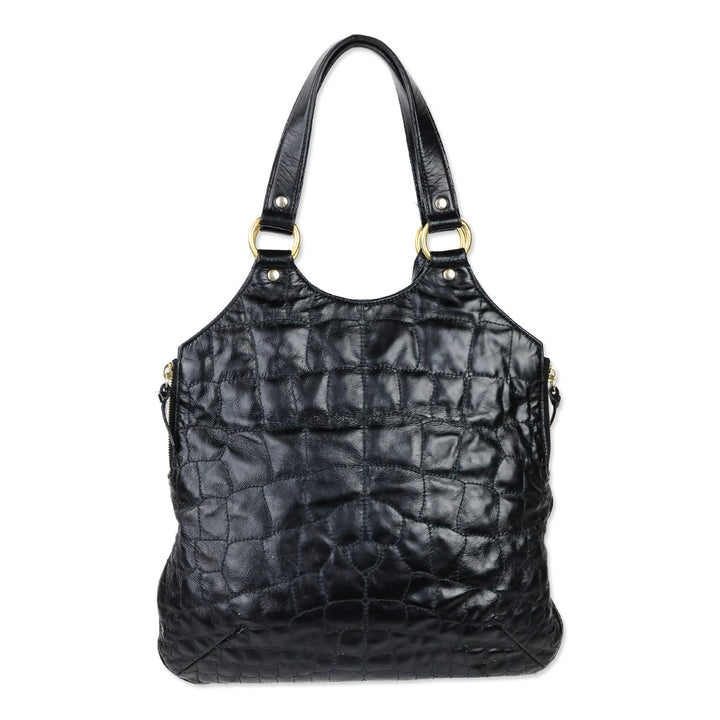 Yves Saint Laurent Rive Gauche Black Croc Quilted Patent Leather Metropolis Tribute Bag