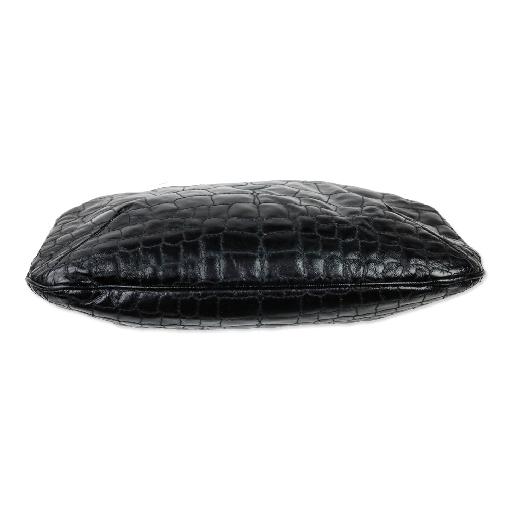 Yves Saint Laurent Rive Gauche Black Croc Quilted Patent Leather Metropolis Tribute Bag