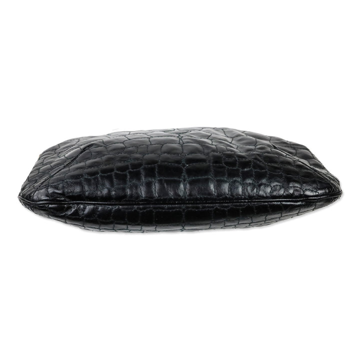 Yves Saint Laurent Rive Gauche Black Croc Quilted Patent Leather Metropolis Tribute Bag