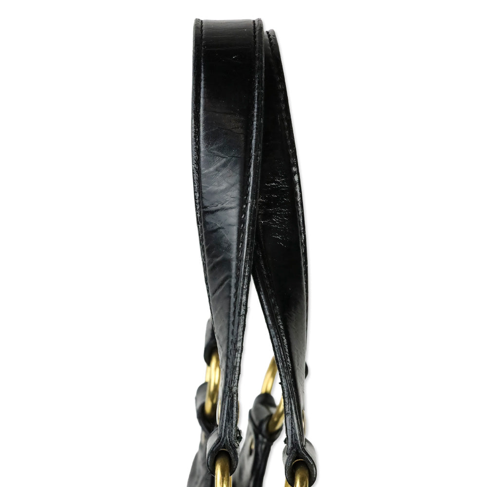 Yves Saint Laurent Rive Gauche Black Croc Quilted Patent Leather Metropolis Tribute Bag