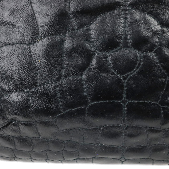 Yves Saint Laurent Rive Gauche Black Croc Quilted Patent Leather Metropolis Tribute Bag