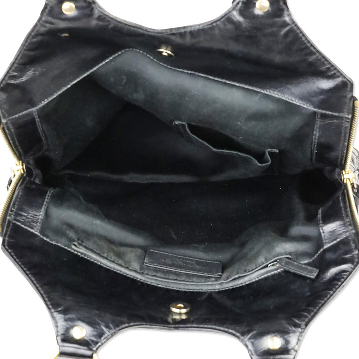 Yves Saint Laurent Rive Gauche Black Croc Quilted Patent Leather Metropolis Tribute Bag