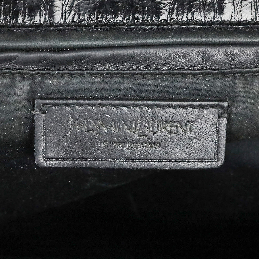 Yves Saint Laurent Rive Gauche Black Croc Quilted Patent Leather Metropolis Tribute Bag