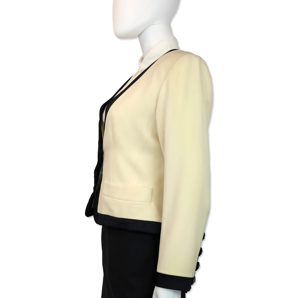 Yves Saint Laurent Rive Gauche Vintage Cream Black Trim Wool V-Neck Jacket