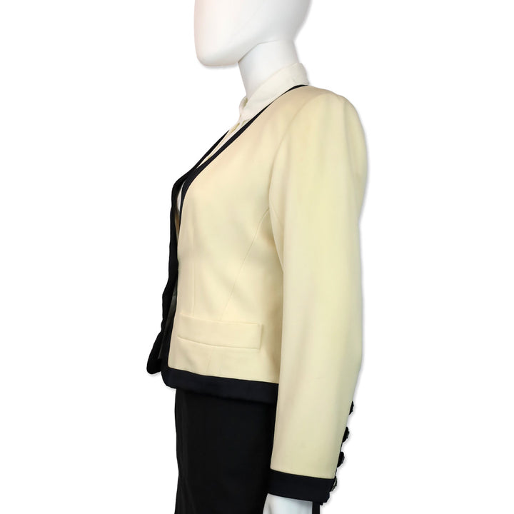 Yves Saint Laurent Rive Gauche Vintage Cream Black Trim Wool V-Neck Jacket