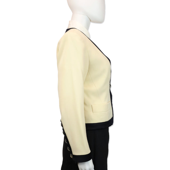 Yves Saint Laurent Rive Gauche Vintage Cream Black Trim Wool V-Neck Jacket